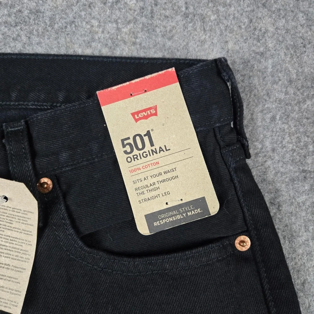 Levis 501 Original Jeans Mens 30x30 Black Denim Straight Leg Button Fly NEW